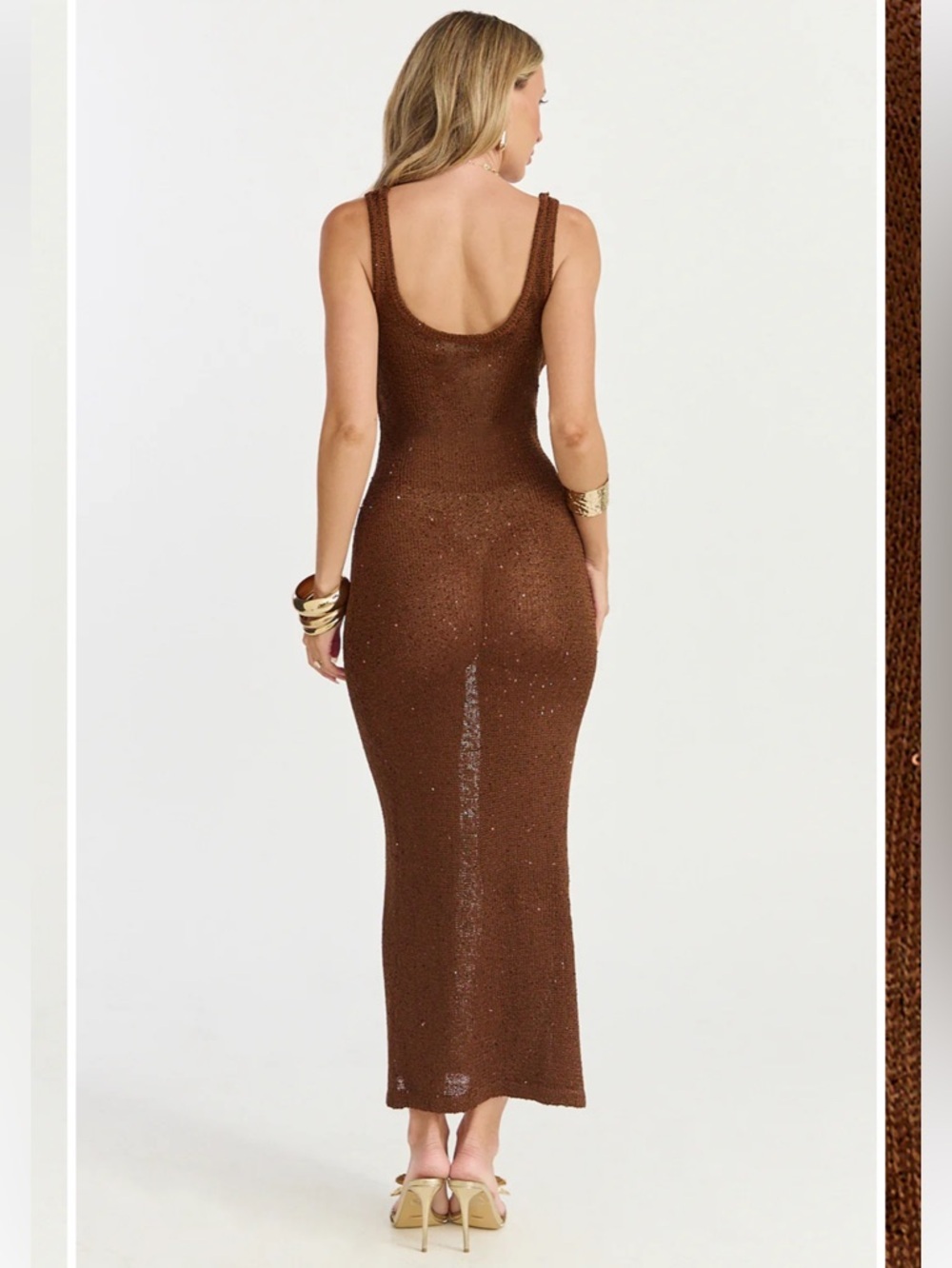 Showpo Jenna Maxi Dress Scoop Neck Sleeveless Sequin Knit Dress In Chocolate - Picture 4 of 12